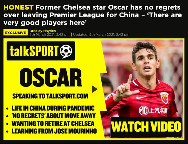 开云体育官网-奥斯卡:不后悔离开切尔西 中超有很多优秀球员